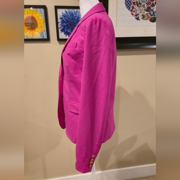 J. Crew 100% Wool Vibrant Pink Blazer with Gold Buttons - Picture 4 of 9